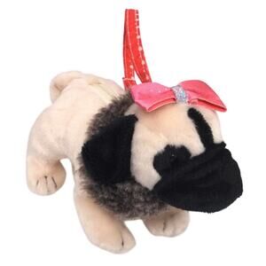 Puppy Pink Bow Coin Purse Zippered Novelty Wristlet Small Beige 6" Plush